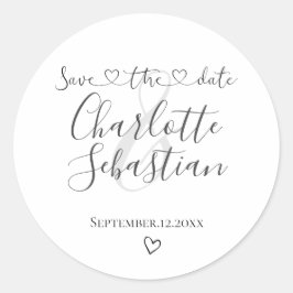 Bewaar onze datum handgeschreven hart gepersonalis ronde sticker