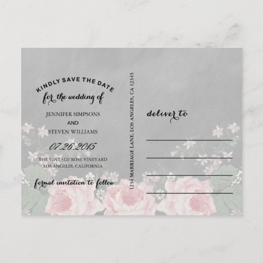 BEWAAR ONZE DATUM | krijtbord Roos Aankondigingskaart (Achterkant)