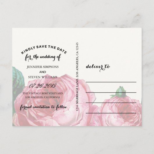 BEWAAR ONZE DATUM |  Roos De datum opslaan Aankondigingskaart (Achterkant)