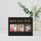 Bewaar onze datum Zwart Goud Typografie Foto Brief Aankondigingskaart (Staand voorkant)