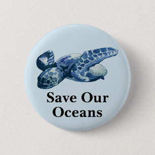 Bewaar onze oceanen Zee schildpad pin Ronde Button 5,7 Cm