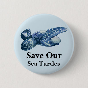Bewaar onze oceanen Zee schildpad pin Ronde Button 5,7 Cm