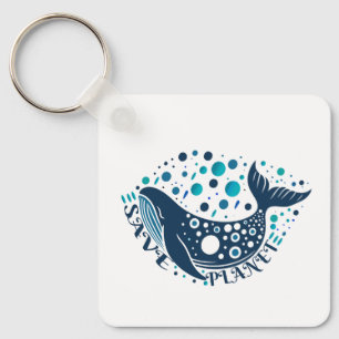 Bewaar Planet Whale-artwork voor eco-bewustzijn Sleutelhanger