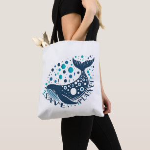 Bewaar Planet Whale-artwork voor eco-bewustzijn Tote Bag
