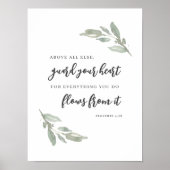 Bewaar Uw Hart Minimale Bijbeltekst Groene Bladere Poster (Voorkant)