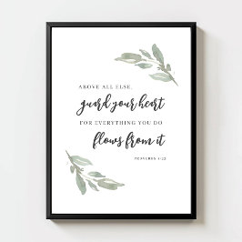 Bewaar Uw Hart Minimale Bijbeltekst Groene Bladere Poster