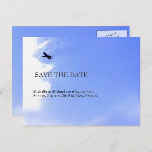 Bewaardatum vliegbestemming vliegtuig aankondigingskaart (Voorkant / Achterkant)