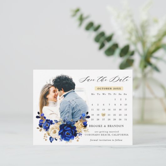 bewaardatum voor blauwgeel goud briefkaart (Staand voorkant)