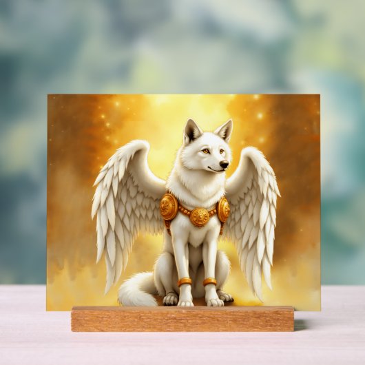 Bewaker van de Dageraad – De Witgevleugelde Wolf.  Acryl Bord (Neutraal)