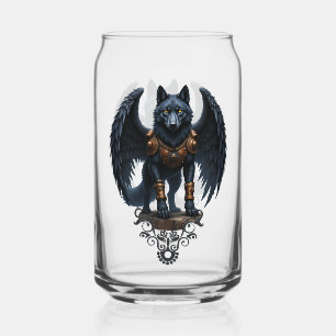 Bewaker van de Maan – De Zwarte Gevleugelde Wolf Blikvorm Glas