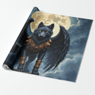 Bewaker van de Maan – De Zwarte Gevleugelde Wolf Cadeaupapier
