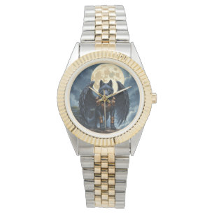 Bewaker van de Maan – De Zwarte Gevleugelde Wolf Horloge