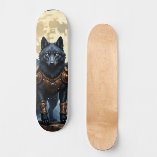 Bewaker van de Maan – De Zwarte Gevleugelde Wolf Persoonlijk Skateboard (Voorkant)
