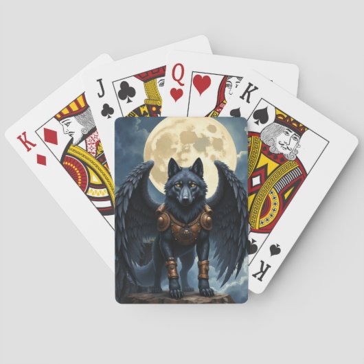 Bewaker van de Maan – De Zwarte Gevleugelde Wolf Pokerkaarten (Achterkant)