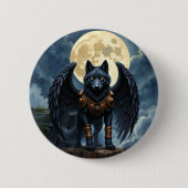 Bewaker van de Maan – De Zwarte Gevleugelde Wolf Ronde Button 5,7 Cm (Voorkant)