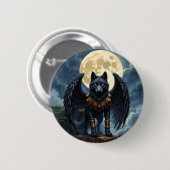 Bewaker van de Maan – De Zwarte Gevleugelde Wolf Ronde Button 5,7 Cm (Voorkant /achterkant)