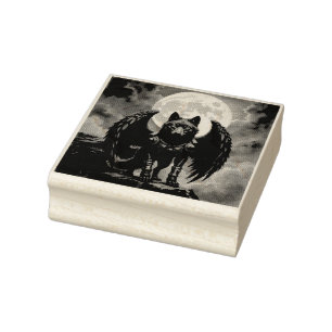 Bewaker van de Maan – De Zwarte Gevleugelde Wolf Rubberstempel