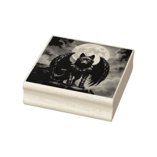 Bewaker van de Maan – De Zwarte Gevleugelde Wolf Rubberstempel (Stempel)
