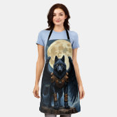 Bewaker van de Maan – De Zwarte Gevleugelde Wolf Schort (Gedragen)