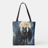 Bewaker van de Maan – De Zwarte Gevleugelde Wolf Tote Bag (Achterkant)