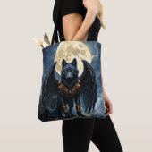 Bewaker van de Maan – De Zwarte Gevleugelde Wolf Tote Bag (Dichtbij)