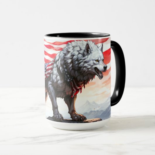 Bewaker van de vrijheid: de patriottische wolf mok (Voorkant rechts)