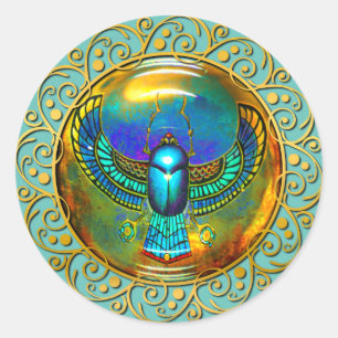 Bewaker van Zon en Cirkel Bloemige Stijlvolle Goud Ronde Sticker