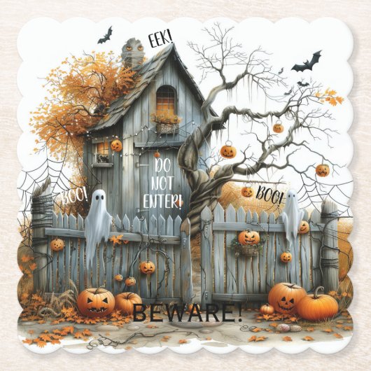Beware & Boo: het spookhuis Kartonnen Onderzetters (Voorkant)