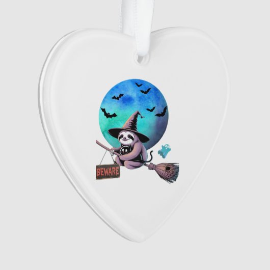 Beware Cute Witch Sloth Flying on Broom Halloween Ornament (voorkant)