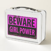 BEWARE Girl Power - Roze Black Metal Danger Sign (Achterkant)