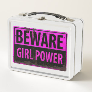 BEWARE Girl Power - Roze Black Metal Danger Sign