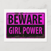 BEWARE Girl Power - Roze Black Metal Danger Sign Briefkaart (Voorkant)