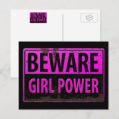 BEWARE Girl Power - Roze Black Metal Danger Sign Briefkaart (Voorkant / Achterkant)