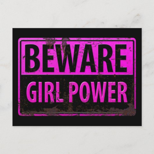 BEWARE Girl Power - Roze Black Metal Danger Sign Briefkaart (Voorkant)