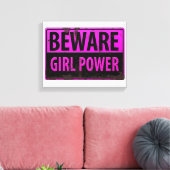 BEWARE Girl Power - Roze Black Metal Danger Sign Canvas Afdruk (Insitu (Woonkamer))