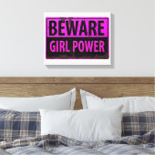 BEWARE Girl Power - Roze Black Metal Danger Sign Canvas Afdruk (Insitu (Slaapkamer))