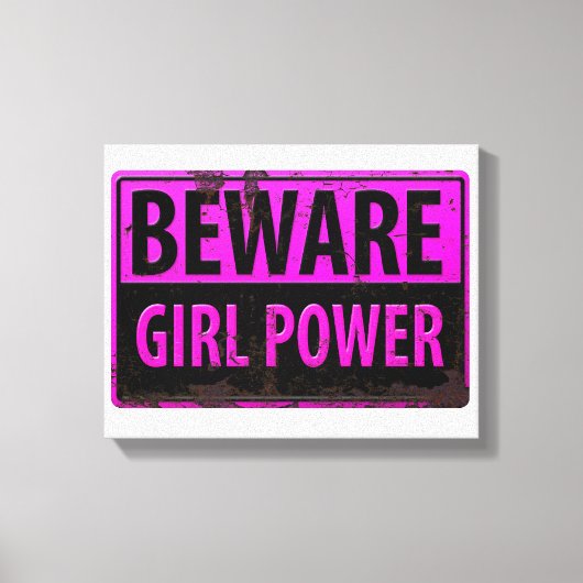 BEWARE Girl Power - Roze Black Metal Danger Sign Canvas Afdruk (Voorkant)