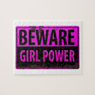 BEWARE Girl Power - Roze Black Metal Danger Sign Legpuzzel