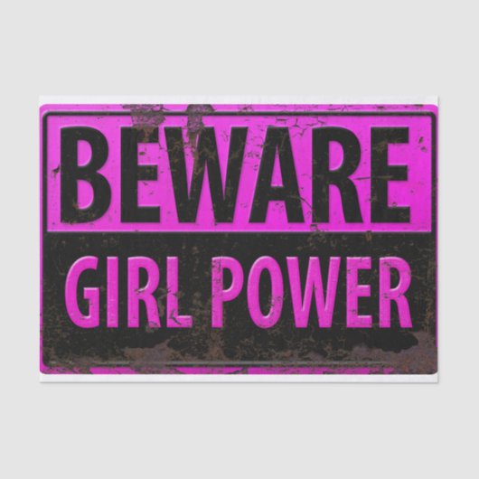 BEWARE Girl Power - Roze Black Metal Danger Sign Tissuepapier (Voorkant)