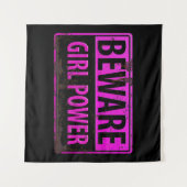 BEWARE Girl Power - Roze Black Metal Danger Sign Wandkleed (Voorkant (horizontaal))