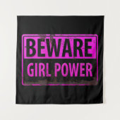 BEWARE Girl Power - Roze Black Metal Danger Sign Wandkleed (Voorkant)