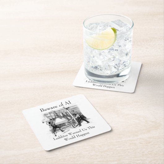 Beware of AI - Luddites Warned Us Kartonnen Onderzetters (Insitu)