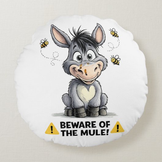 Beware Of The Mule Funny Donkey Warning Design Rond Kussen (Voorkant)
