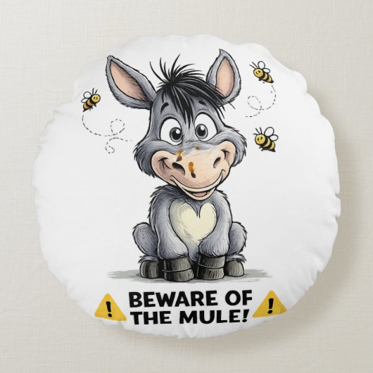 Beware Of The Mule Funny Donkey Warning Design Rond Kussen (Voorkant)