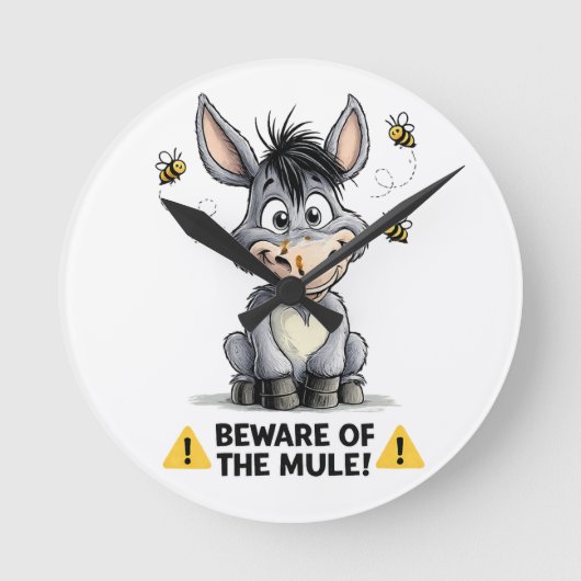 Beware Of The Mule Funny Donkey Warning Design Ronde Klok (Voorkant)