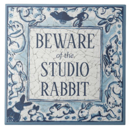 Beware Studio Rabbit Delft Blue White Sign Dedham Tegeltje