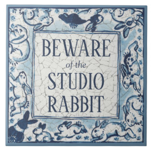 Beware Studio Rabbit Delft Blue White Sign Dedham Tegeltje