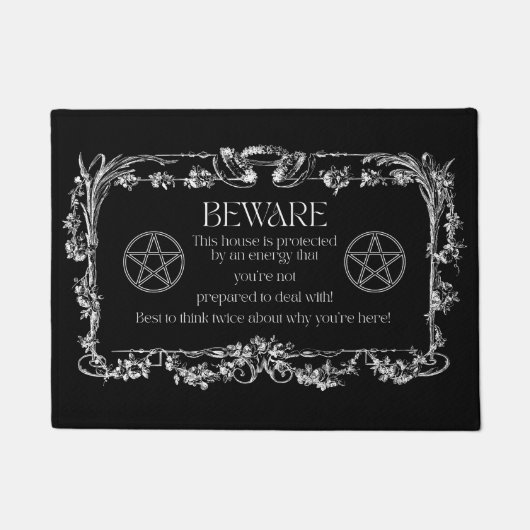 Beware Witch Protection Rug Upright Pentacle Deurmat (Voorkant)