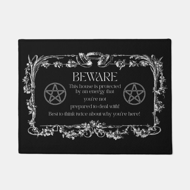 Beware Witch Protection Rug Upright Pentacle Deurmat (Voorkant)