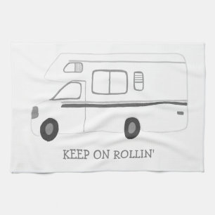 BEWAREN OP ROLLIN Retro Camper Motorhome RV B&W Theedoek